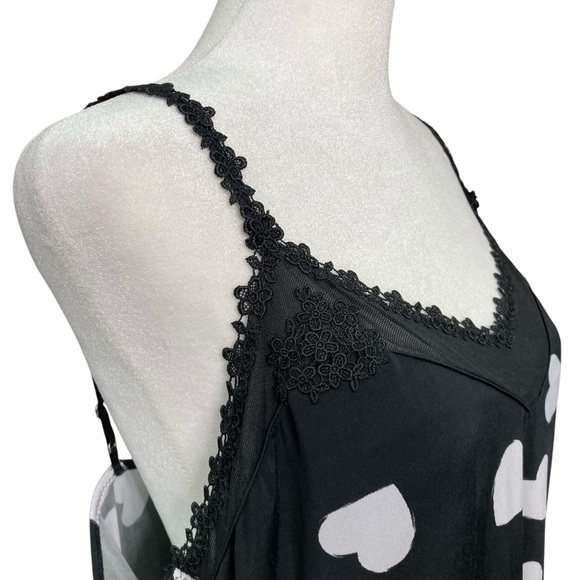 Soma Intimates Chemise Black with White Hearts Lace Mesh Details (Size L) - Picture 4 of 16